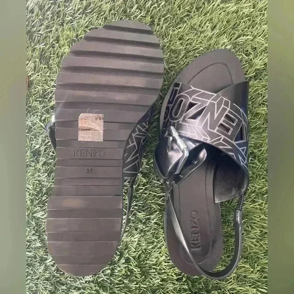 NEW Kenzo Spell-out Sandals Black Sling-back Large Buckle EU 37 US 6.5/7 - Picture 2 of 13